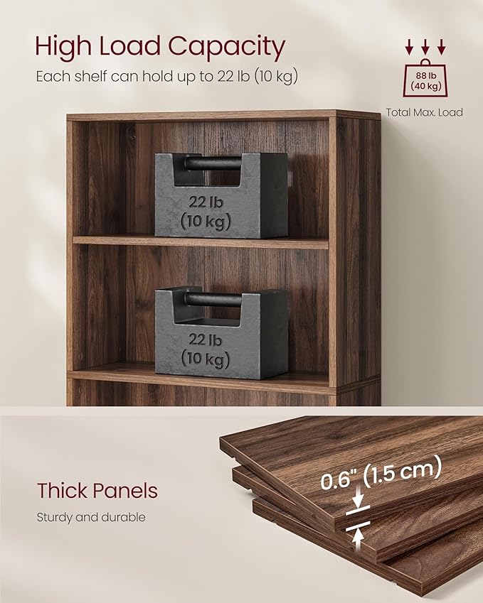 VASAGLE Custos Collection - Bookshelf, 3-Tier Bookcase, Book Shelf, Open Storage Shelf, 9.4 x 23.6 x 32 Inches, for Living Room, Home Office, Dining Room, Natural Walnut ULBC163K01