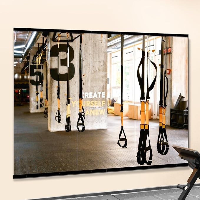 Home Gym Mirror for Wall,48x24x3PCS Full Length,Glass Frameless Body Large Mirror for Home Gym,Workout,Bedroom,Garage(Black)