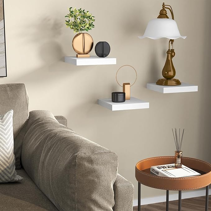 Fixwal 8inch Floating Shelves for Wall, Small White Shelves Wall Mounted Shelf for Bathroom, Living Room, Bedroom, Kitchen Decor (Set of 3, 8x8)