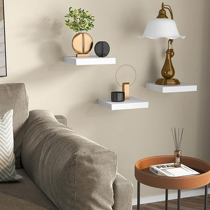 Fixwal 8inch Floating Shelves for Wall, Small White Shelves Wall Mounted Shelf for Bathroom, Living Room, Bedroom, Kitchen Decor (Set of 3, 8x8)