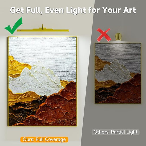 Art Picture Frame Light for Wall Gold,6000mAh Wireless Gallery Lighting,Rechargeable Battery Remote Dimmable LED for Modern Artworks Display(24 in, 4 Pack)