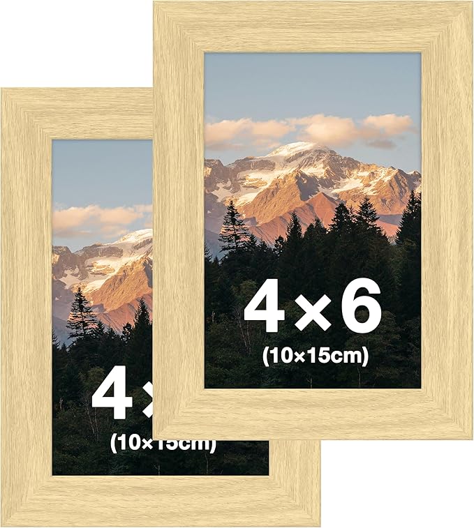FrameWorks 2-Pack, 4x6 Picture Frame, Natural Oak – Classic Wooden Photo Frame with Tempered Glass, Modern Matte Finish for Prints, Posters, Certificates & Wall Decor – Gallery-Ready
