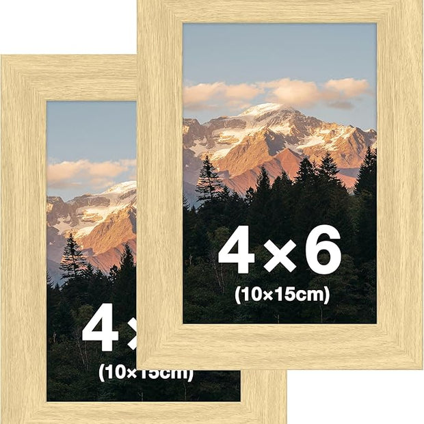 FrameWorks 2-Pack, 4x6 Picture Frame, Natural Oak – Classic Wooden Photo Frame with Tempered Glass, Modern Matte Finish for Prints, Posters, Certificates & Wall Decor – Gallery-Ready