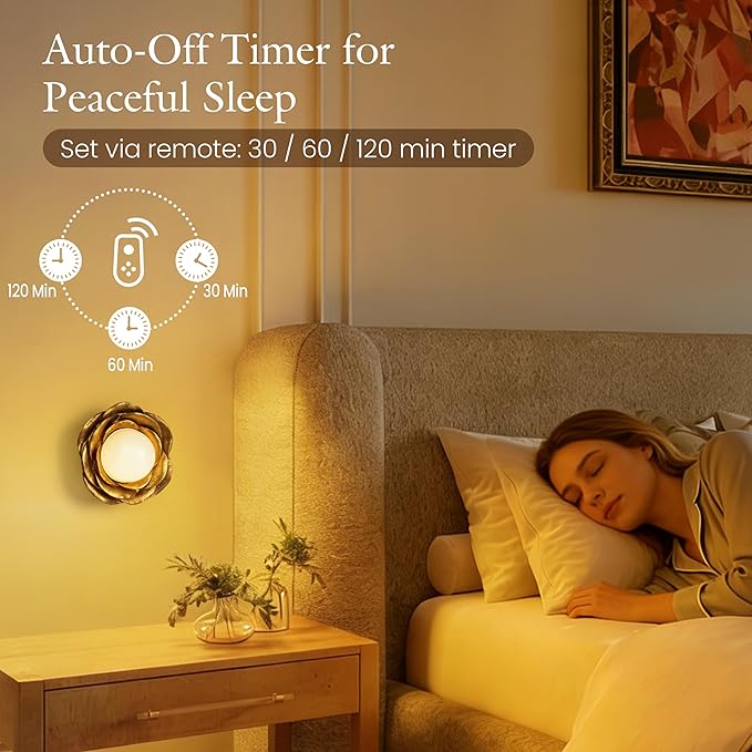 AELS Battery Operated Wall Sconces Set of 2, Vintage Gold Wireless Wall Lights with 3 Color Temps & Dimmable RGB Mode, Rechargeable with Detachable LED Bulbs & Remote for Bedroom Living Room，Floral