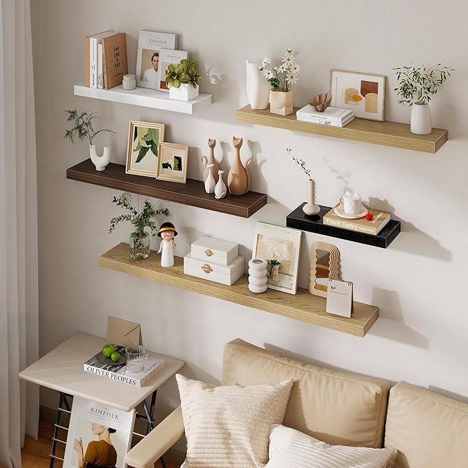 16 Inch Floating Shelves for Wall 2 Pack, 16" Wall Shelves for Books, Storage, Decor, Wall Mounted Floating Shelf with Invisible Brackets for Kitchen, Living Room, Black