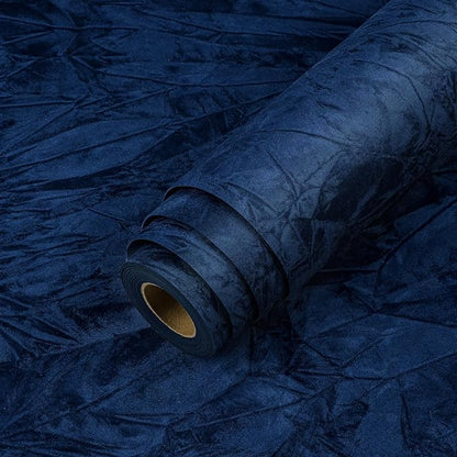 LACHEERY Navy Blue Felt Fabric Wallpaper Textured Velvet Paper Roll 15.8"x275" Self Adhesive Dark Blue Velvet Drawer Liner Contact Paper Peel and Stick Felt Wallpaper for Crafts Drawer Shelf Liner