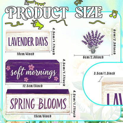 Spring Decoration Wooden Tiered Tray Decor – Rustic Lavender Days Stacked Block Sign with Lavender Flower Topper – Farmhouse Tabletop Spring Decor for Living Room Shelf Kitchen Coffee Bar Seasonal Home Display