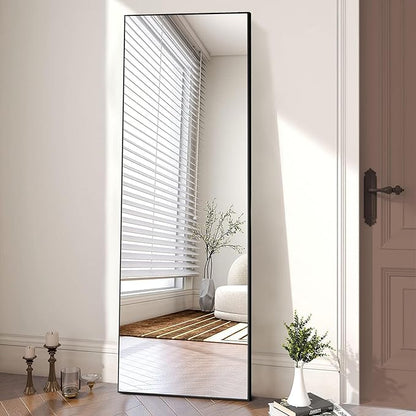 OLIXIS Full Length Mirror for Bedroom, 65"x24" Full Body Mirror with Stand, Hanging or Leaning for Wall, Aluminum Alloy Thin Frame Floor Standing for Living Room, Long, Black