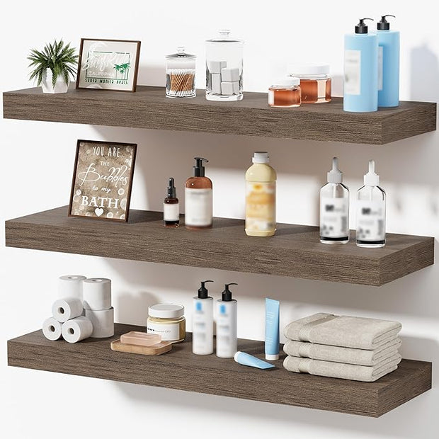 Floating Shelves for Wall, Bathroom Shelves Over Toilet, Wall Shelves & Book Shelf for Room, Hanging Shelf, Modern Wooden Mounted Floating Shelves, 24x7x1.5 in (Smoke Gray, Set of 3)