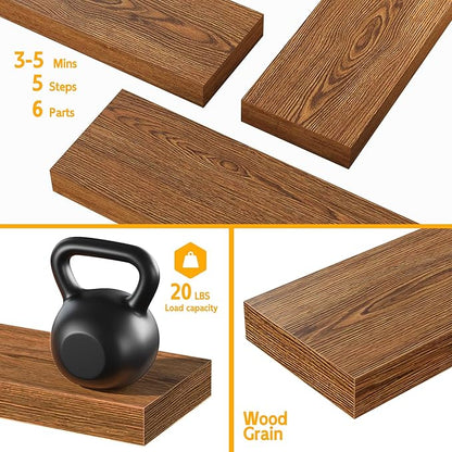 BAMEOS Floating Shelves,40 in W x 8in D Wall Mounted Wooden Shelves with Invisible Brackets Set of 2, Hanging Wall Shelves Decoration for Bedroom, Bathroom, Living Room and Kitchen