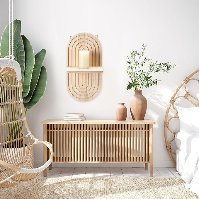 Tatuo 2 Pieces Boho Wall Shelf Decor Floating Shelves for Wall Wooden Hanging Holder for Living Room Bathroom Bedroom Office Nursery Decoration(Elegant)