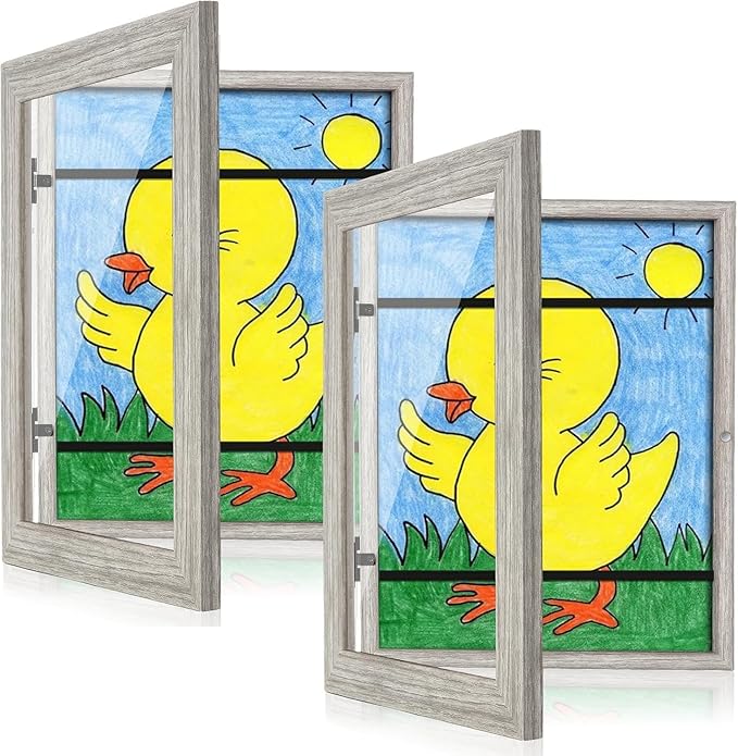 GULETHUN [2-Pack] Kids Art Frames, 9x12 Front Opening Kids Artwork Frames Changeable, Light Wooden Color Artwork Display Storage Frame for Wall, Holds 50 Pcs, for 3D Picture, Crafts, Children Drawing