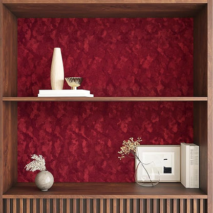 Wallercity Soft Red Velvet Felt Drawer Liner Self Adhesive Retro Velvet Burgundy Peel and Stick Wallpaper Jewelry Box Liner Decorative Flocked Fabric Wallpaper for Drawers Shelf Cabinets 11.8"x78.7"