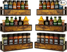 Spice Rack Wall Mount for Large Spice Jars, 6 Pack Ironwood Spice Organizer shelf for Rustic, Industrial and Modern Kitchens,Quick Adhesive Strips and Screws for Mounting (Engineered Wood)