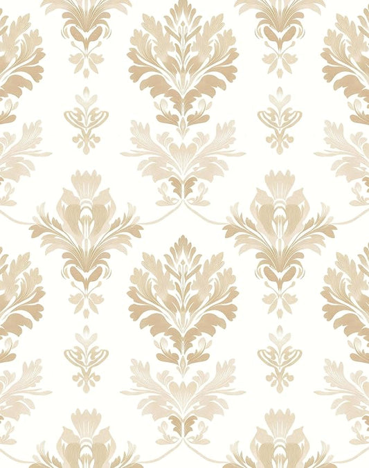 Vintage Symmetry Wallpaper Peel and Stick Beige Floral Wall Paper Boho 17.5" x 118" Contact Paper Self Adhesive Vinyl Waterproof Removable for Kitchen Bathroom Shelves Cabinet Drawer Table Decor