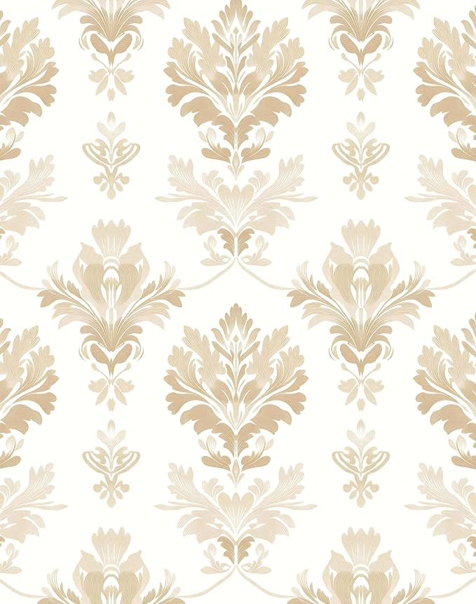 Vintage Symmetry Wallpaper Peel and Stick Beige Floral Wall Paper Boho 17.5" x 118" Contact Paper Self Adhesive Vinyl Waterproof Removable for Kitchen Bathroom Shelves Cabinet Drawer Table Decor