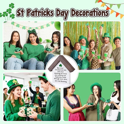 MBL St Patrick's Day Decoration - Happy Saint Patricks Day Accessories Gifts Green Shamrock Home Table Office Shelf Spring Tiered Tray Decor Centerpiece for Women Men, Wood Irish Blessing Sign