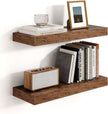 Heimlove 16 inch Brown Floating Shelves for Wall,6.7 inch Deep Small Bathroom Over Toilet Shelf,Wall Mounted Wood Shelves for Bedroom,Living Room,Kitchen,Office,Set of 2