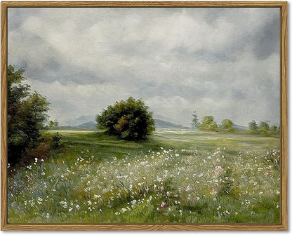 SHENIFY Vintage Landscape Framed Canvas Wall Art Grassland Classic Painting Modern Farmhouse Kitchen Office Decor - 11x14in Natural Framed