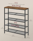 VASAGLE 5-Tier Shoe Rack, Large Shoe Storage Organizer for Closet, Entryway, 18-24 Pairs, with 4 Metal Mesh Shelves, 10.8 x 29.5 x 36.6 Inches, Rustic Brown and Black ULBS115KD01
