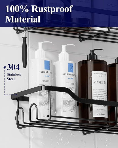 Kitsure Shower Caddy Large - Adhesive Shower Organizer, Stainless Steel Shelf for Inside Shower, No Drill Bathroom Organizers and Storage, Home Decor Accessories, 2 Pack, Black