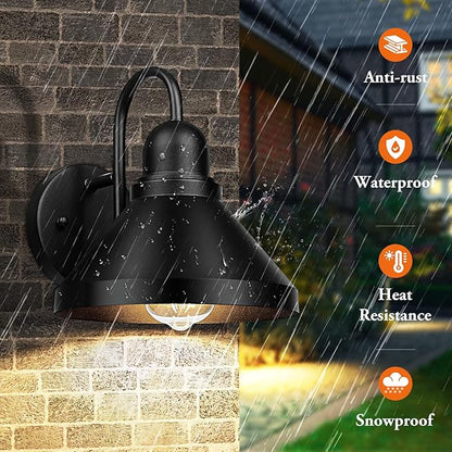 Brightever Gooseneck Outdoor Light Fixtures, 2-Pack Farmhouse Barn Lights for Porch, Industrial Black Exterior Wall Sconce for Garage, Patio, E26 Base Anti-Rust, Bulb not Included