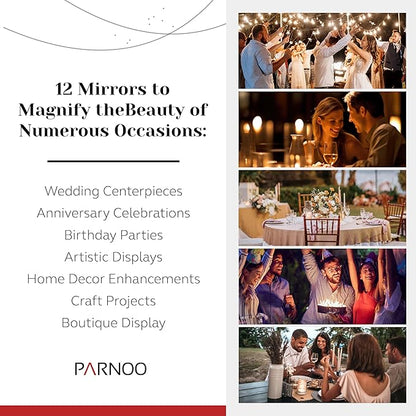 8 Inch Round Mirror Plate, Set of 12-1.5mm Thick Glass Plate Mirror Tiles w/Smooth Edges - Perfect Candle Wedding Centerpiece Table Decorations, Home Accent Wall Decor, & More - PARNOO