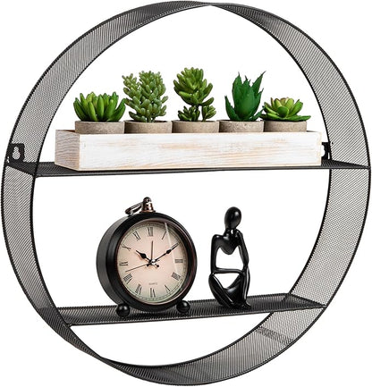 Mind Reader Circular Floating Shelves, Wall Decor, Accent Shelf, Office, Bathroom, Metal Mesh, 18" L x 4" W x 18" H, Black