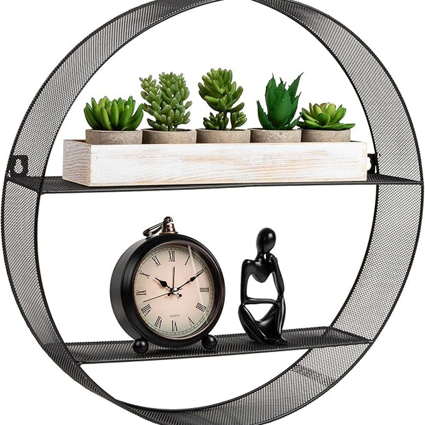 Mind Reader Circular Floating Shelves, Wall Decor, Accent Shelf, Office, Bathroom, Metal Mesh, 18" L x 4" W x 18" H, Black