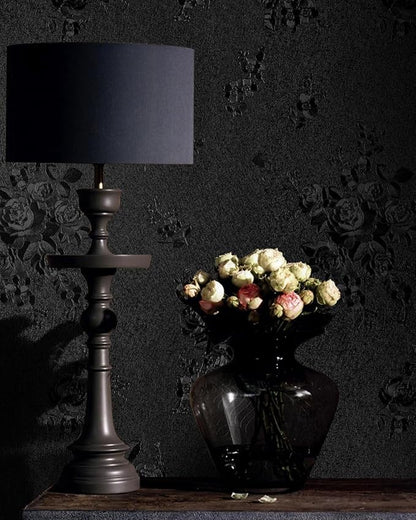 Black Peel and Stick Wallpaper Floral Black Wallpaper 17.7inch x 196.8inch Embossed Flower Contact Paper Peel and Stick Textured Self Adhesive Removable Wall Paper Floral Vinyl for Cabinets
