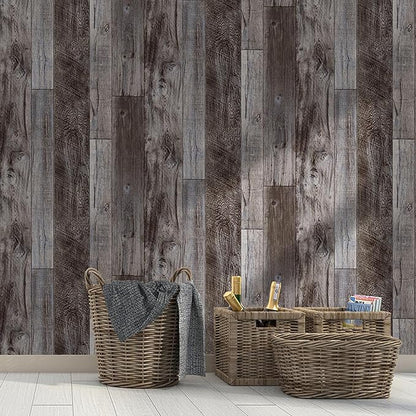 Yun-aeon Gray Wood Peel and Stick Wallpaper 17.3" X 120"Self Adhesive Wallpaper Backsplash Line Removable Wall Paper Bathroom Old Furniture Renovation Furniture