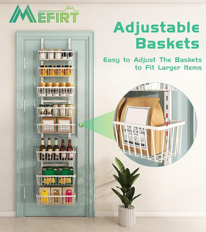 White 12 Inch Wide Narrow Over The Door Pantry Organizer, Pantry Organization and Storage, 8-Tier Metal Hanging Deep Basket Wall Spice Rack Seasoning Shelves, Home & Kitchen Essentials