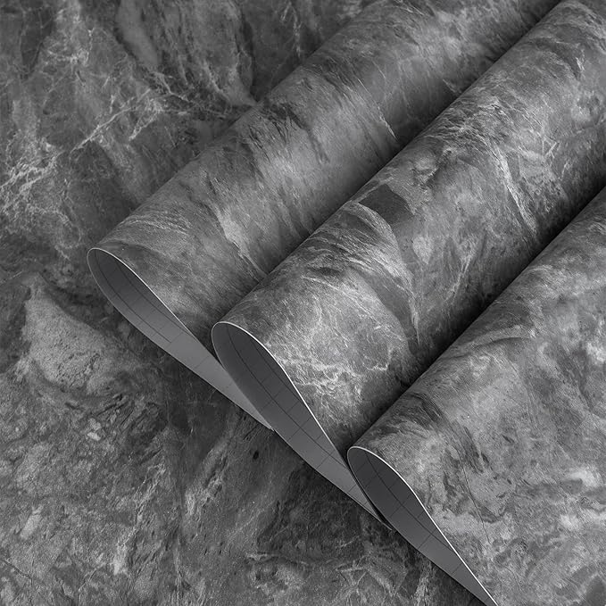 24"x197" Gray Marble Look Contact Paper Textured Grey Granite Wallpaper Peel Stick Counter top Decorative Paper Removable Waterproof Adhesive Thick Matte Wall Paper Roll Kitchen Bathroom Vinyl Wrap