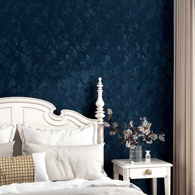 Wallercity Blue Velvet Fabric Wallpaper Peel and Stick Floral Blue Flocking Fabric Contact Paper for Walls Dresser Cabinets Self Adhesive Felt Wallpapers for Jewelry Box Shelf Backdrop 15.8''x78.7''