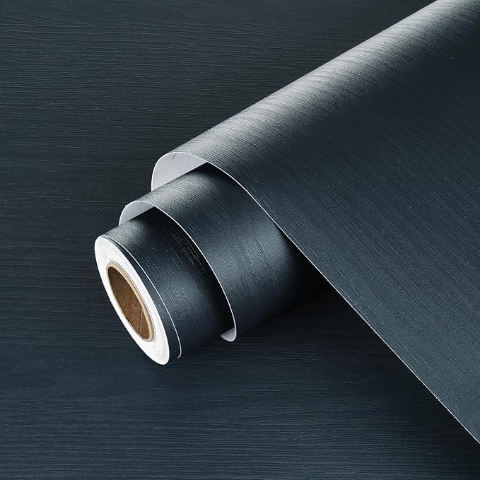 Wallercity Navy Blue Wood Grain Countertop Contact Paper Waterproof 15.8"x236" Kitchen Wallpaper Wood Contact Paper Peel and Stick Counter Top Wrap Faux Wooden Wallpaper for Bedroom Cabinet Vinyl