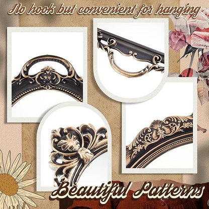 4 Pcs Vintage Gold Mirrors Set Including Small Oval Wall Mirror Antique Shield Shape Square Decorative Mirror Dresser Mirrored Tray for Bedroom Wedding Victorian Decor (Vintage,Bronze Gold)