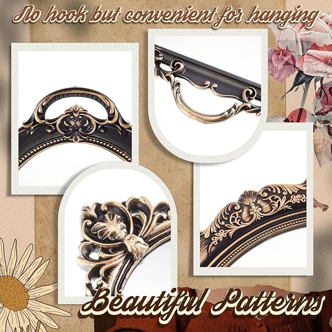 4 Pcs Vintage Gold Mirrors Set Including Small Oval Wall Mirror Antique Shield Shape Square Decorative Mirror Dresser Mirrored Tray for Bedroom Wedding Victorian Decor (Vintage,Bronze Gold)