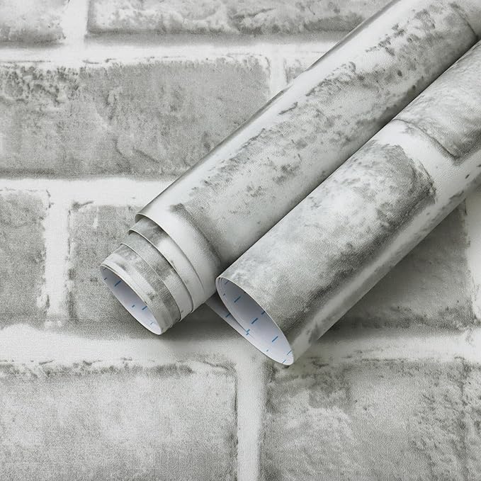 Guvana 17.3" x 394" Grey Brick Wallpaper Peel and Stick 3D Brick Contact Paper Self Adhesive Wallpaper for Bedroom Modern Removable Vinyl Film Decor Backsplash Walls