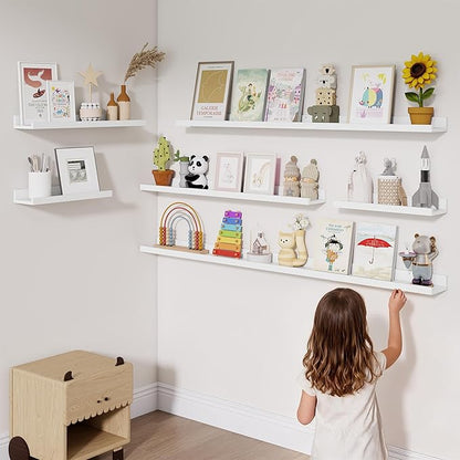 Heimlove Picture Ledge Shelf,36 inch Long Floating Shelves for Wall Set of 2,White Picture Shelf with Lip for Wall Decor,Living Room,Bedroom,Bookshelf,Nursery,Perfume