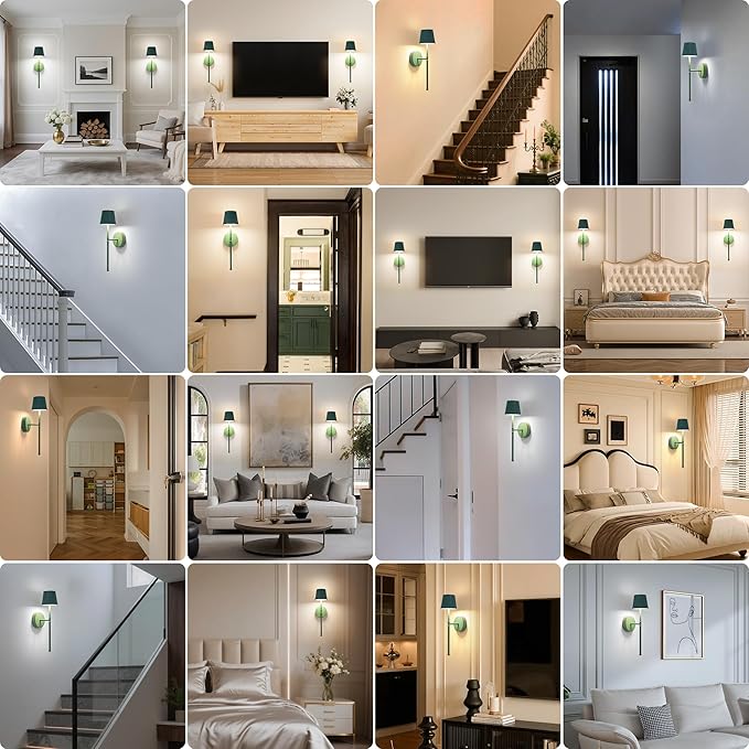 LUTEC Cordless Wall Sconces Set of 2, 5200mAh Wireless Rechargeable Battery Operated LED Wall Lamps, 3 Color Stepless Dimming Portables Lightings for Wall Painting/Living Room/Bedroom/Hallway Decor