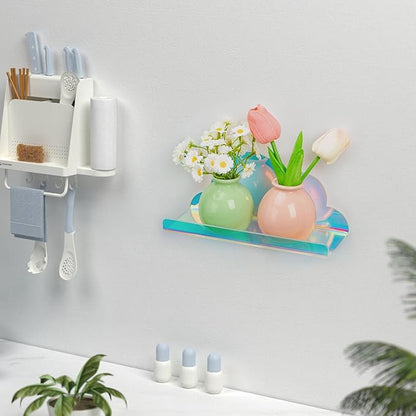 Lesnala 2Pcs Cloud Mini Shelf Iridescent Floating Shelves Acrylic Wall Mounted with Stickers and Screws for Bathroom Bedroom Living Room Office