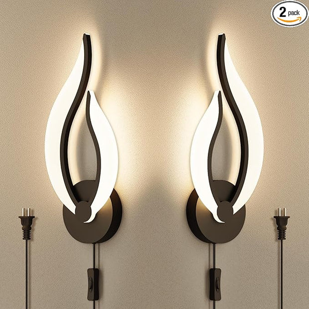 Modern LED Wall Lamps for Bedrooms Set of 2 Black Plug in Wall Light Fixtures 3000K 10Watt Wall Mounted Bedside Lamps 110V AC