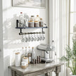 Love-KANKEI Wall Shelf for Storage Rustic Wood Kitchen Spice Rack with Towel Bar and 8 Removable Hooks for Organize Cooking Utensils or Mugs Floating Shelf Weathered Grey