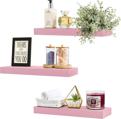 Sorbus Floating Shelves for Wall – 16 Inch Floating Shelf for Kitchen, Bedroom, Living Room, Bathroom, Home & Wall Decor - Mounted Bathroom Shelves with Invisible Brackets (Soft Pink, 4 Pack)