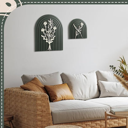 Cinnvoice Set of 2 Wood Rainbow Arches Boho Decor Boho Rainbow Arch Rustic Farmhouse Art for Shelves Farmhouse Wall Decor Floral Mid Century Home Wall Art for Living Room Kitchen Bedroom(Green,Gold)