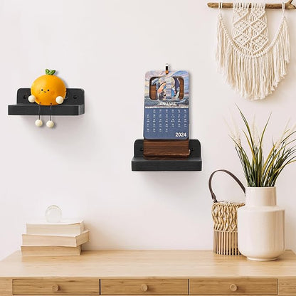 Small Floating Shelf, 4x4 Inch Display Ledges for Wall,Mini Shelves,Rustic Wood Shelf for Bedroom Living Room Bathroom Kitchen (8, Black)