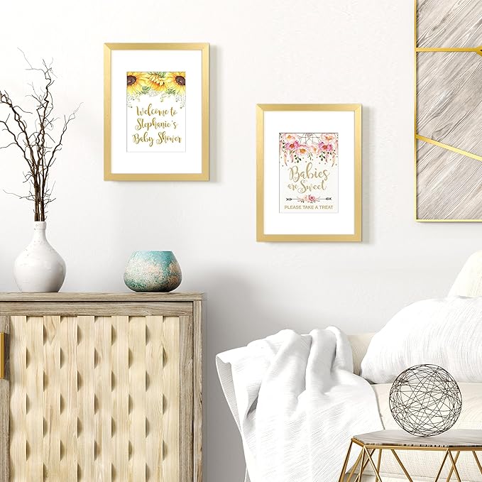 upsimples 9x12 Picture Frame Set of 5, Display Pictures 6x8 with Mat or 9 x 12 Without, Wall Gallery Photo Frames, Gold