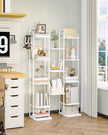 8 Tiers Vertical Shoe Rack, Narrow Shoe Tower, Tall Shoes Shelf with 2 Hooks, Adjustable Shelves, Corner Shoes Shelves for Small Spaces, Entryway, Living Room, White SR04313W