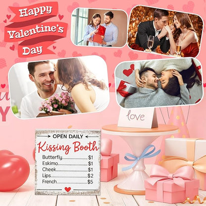 Valentines Desk Decor, Valentine's Day Home Office Table Sign for Wife Daughter from Dad Husband, Valentine Gifts Decorations for Porch Tiered Tray Shelf Party, Open Daily Kissing Booth