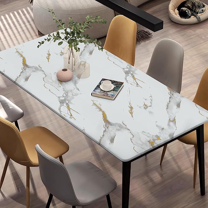 practicalWs Glossy Marble Wallpaper Peel and Stick White/Gold Granite Contact Paper Removable Wall Paper for Kitchen Countertop Cabinet Furniture 17.7" x 78.7"